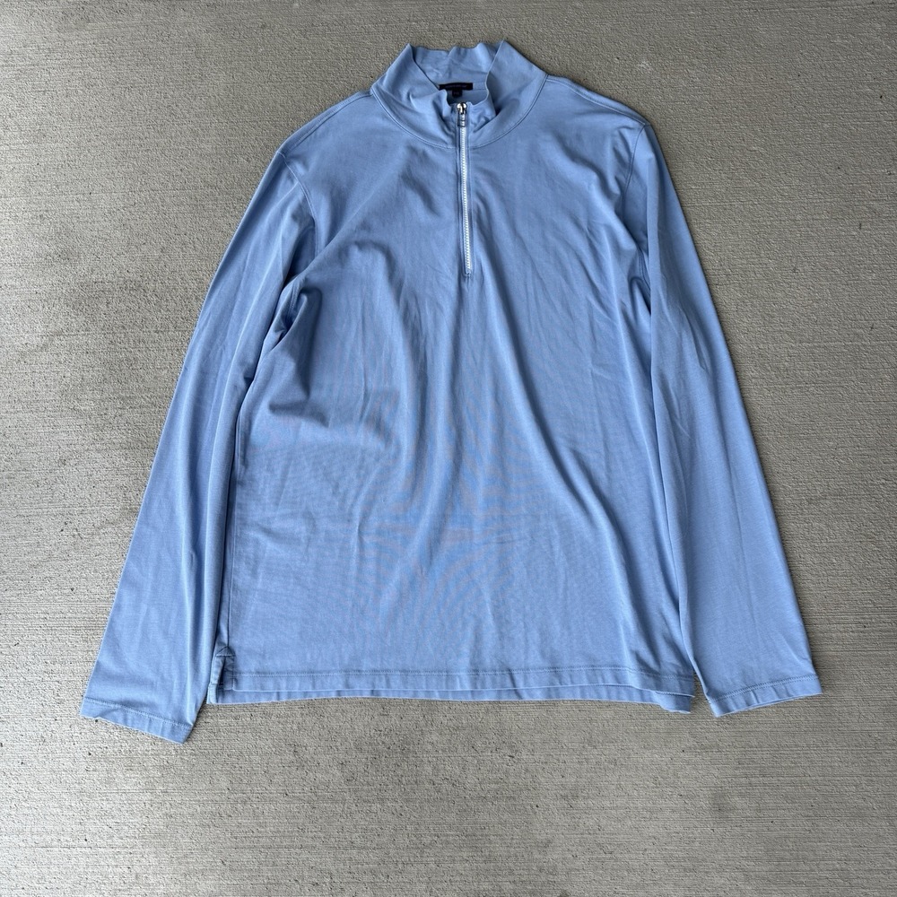 Patrick Assaraf Men's XXL 1/4 Zip Mock Neck Pullover Blue Lightweight